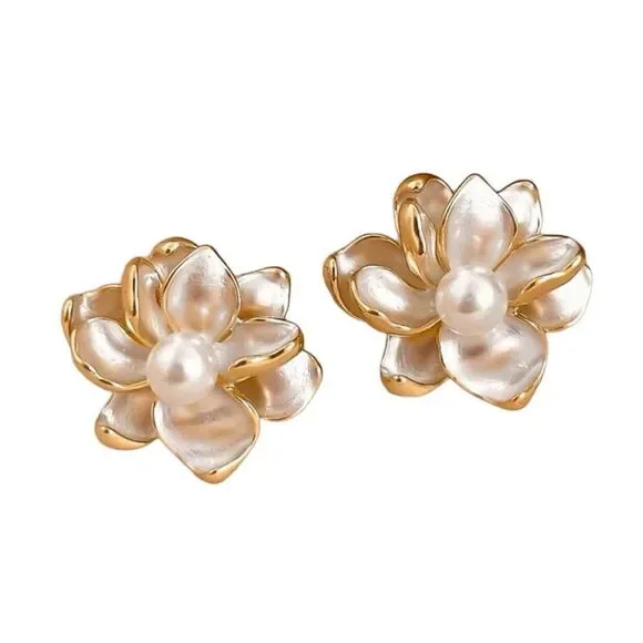 Boho pearl flower earrings #592 - Picture 1 of 6